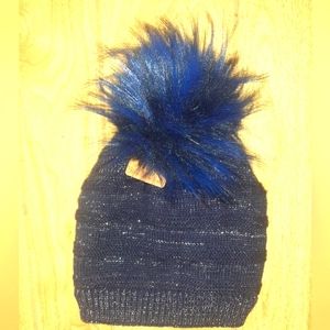 Blue pompom beanie